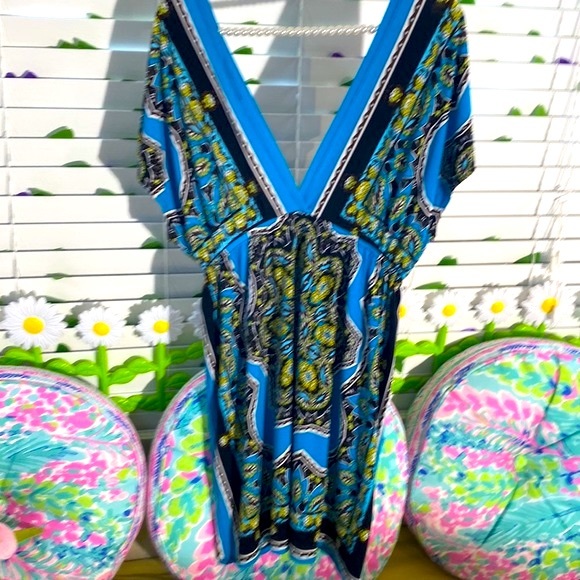 Snap bright blue and black mandala style dress - Picture 3 of 6